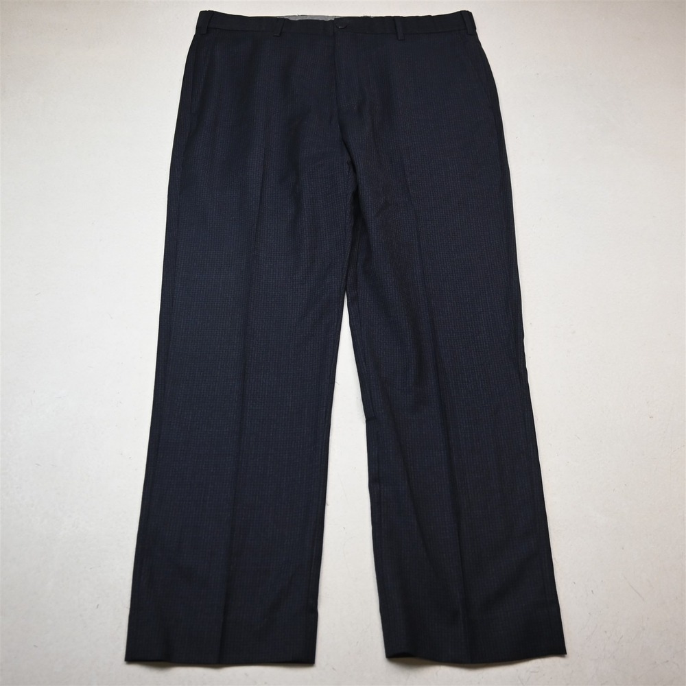 Hart Schaffner Marx 36x30 Blue Check 100% Wool Straight Dress Mens Pants